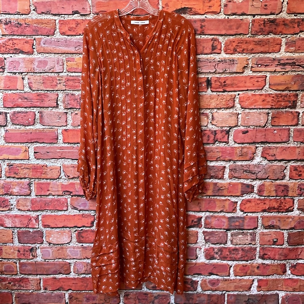 Rust Orange SAMSOE SAMSOE Long Sleeve Elma Shirt Dress in Bellis Creta